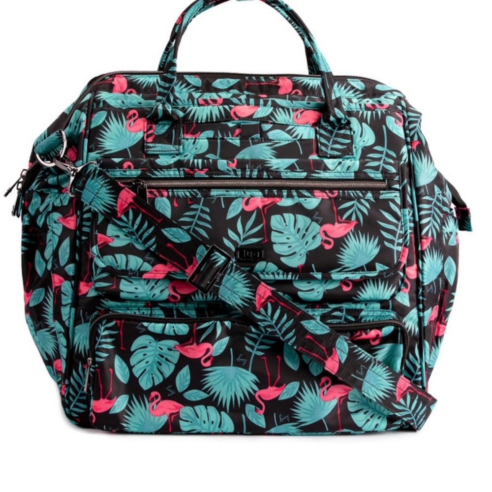 Lug NWT VIA Flamingo Black Convertible 3 in 1 Backpack Tote HARD TO FIND